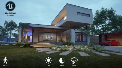 Real-Time Interactive Walkthrough of a Modern House in Unreal Engine 5.3